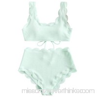 ZAFUL Womens Scalloped Textured High Waisted Bikini Set Strappy Padded Lace Up 2 Piece Swimsuit Mint Green B07PGMG4B4